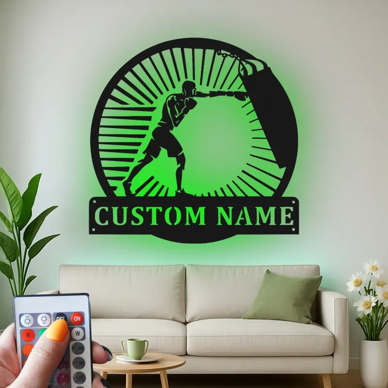 Custom Boxer Led Light Metal Wall Art Personalized Gift for Boxing Enthusiasts Gym or Man Cave Decor