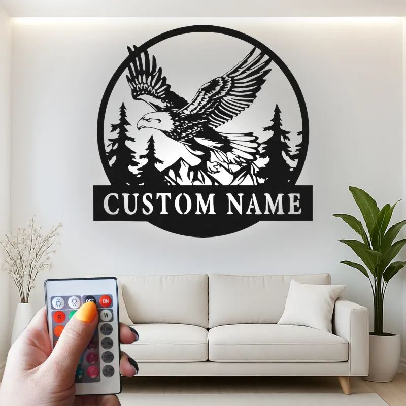 Custom Eagle Led Light Metal Wall Art Personalized Gift for Nature Lovers Rustic Cabin Decor