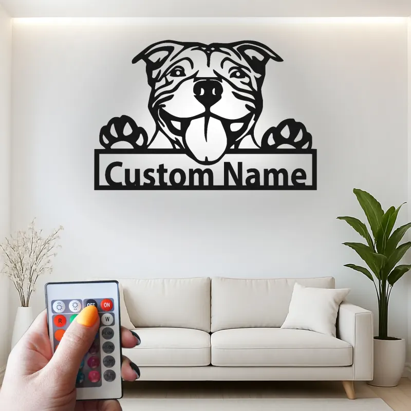 Insegna in metallo LED Bulldog personalizzata regalo per amanti dei cani decorazione per soggiorno 4