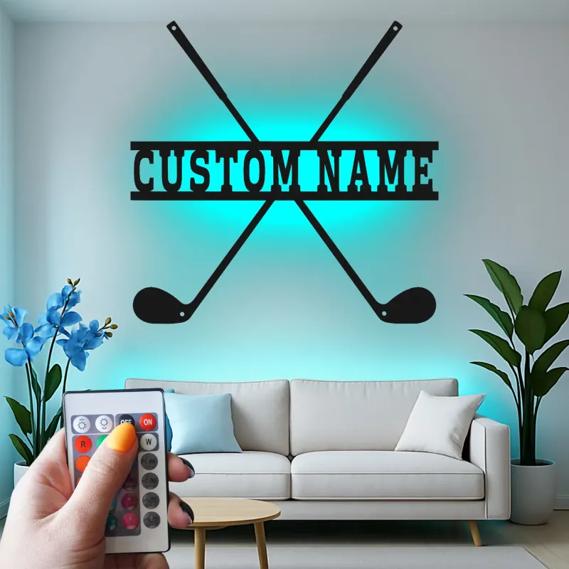 Personalisierte Golfclubs LED-Schild | Metall-Namenskunst für die Wand