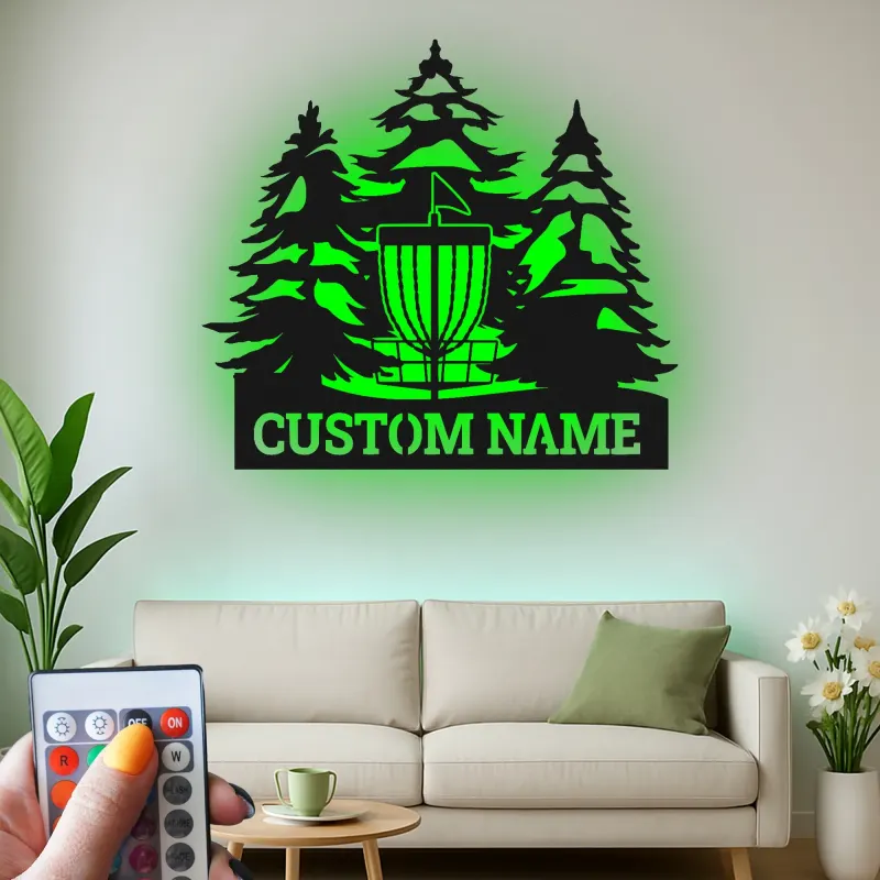 Cartel de metal LED personalizado para cesta de disc golf, regalo para jugadores de disc golf, decoración exterior para entusiastas