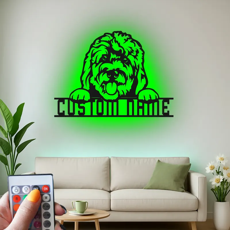 Cartel de metal LED personalizado de perro, regalo para amantes de las mascotas, decoración para salón o entrada 4