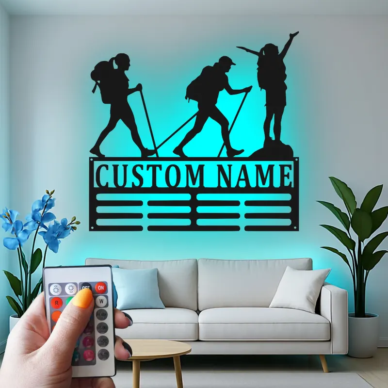 Insegna con Nome Personalizzata per Escursionisti | Arte in Metallo LED per Amanti dell'Avventura | Regalo Decorativo per Outdoor