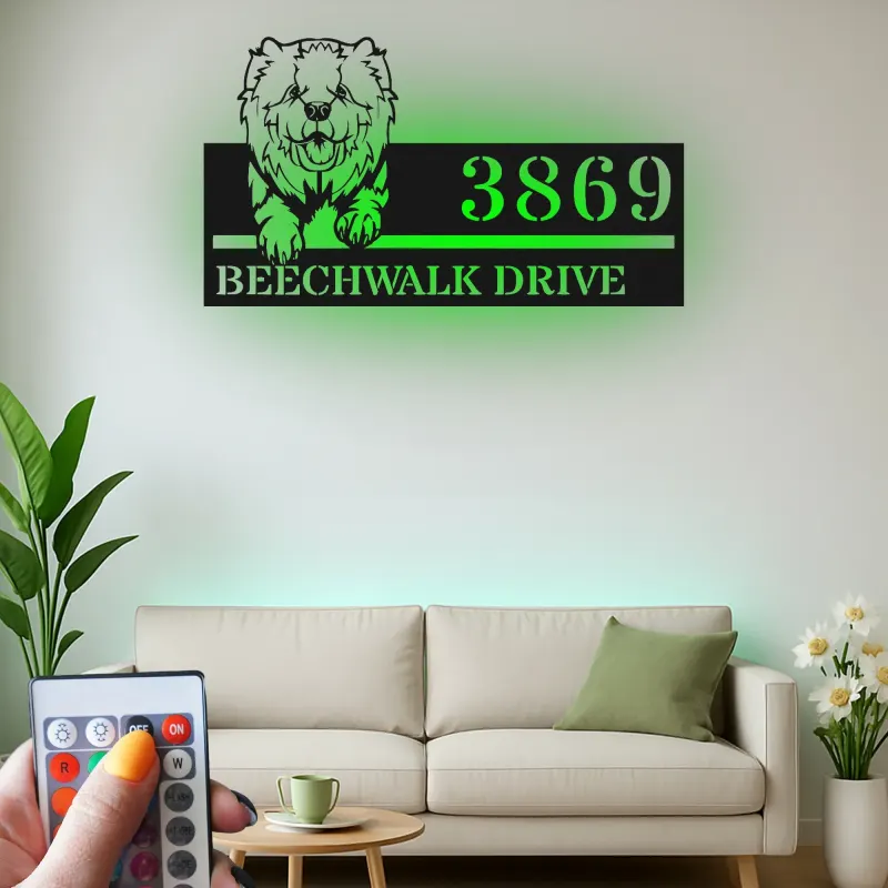Custom Chow Chow Address Led Light Metal Wall Art Personalized Dog Lover Gift Outdoor Home Decor