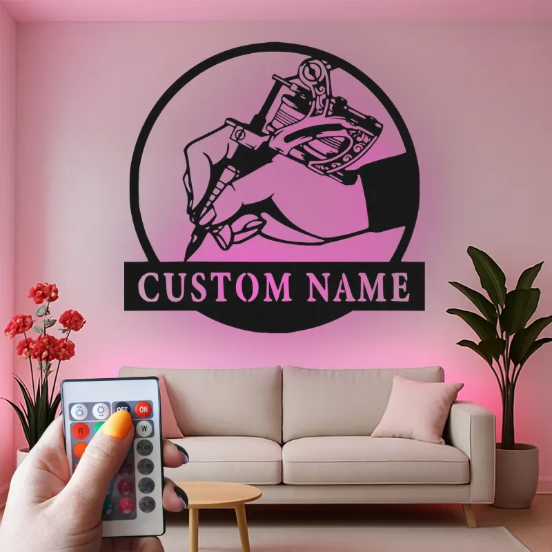 Custom Tattoo Artist LED Sign | Personalized Metal Wall Art for Tattoo Studios | Gift for Tattooist Shop Owner