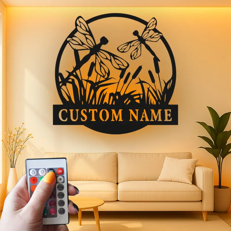 Insegna in metallo LED a forma di libellula personalizzata, regalo per amanti della natura, decorazione per camera da letto o giardino 4