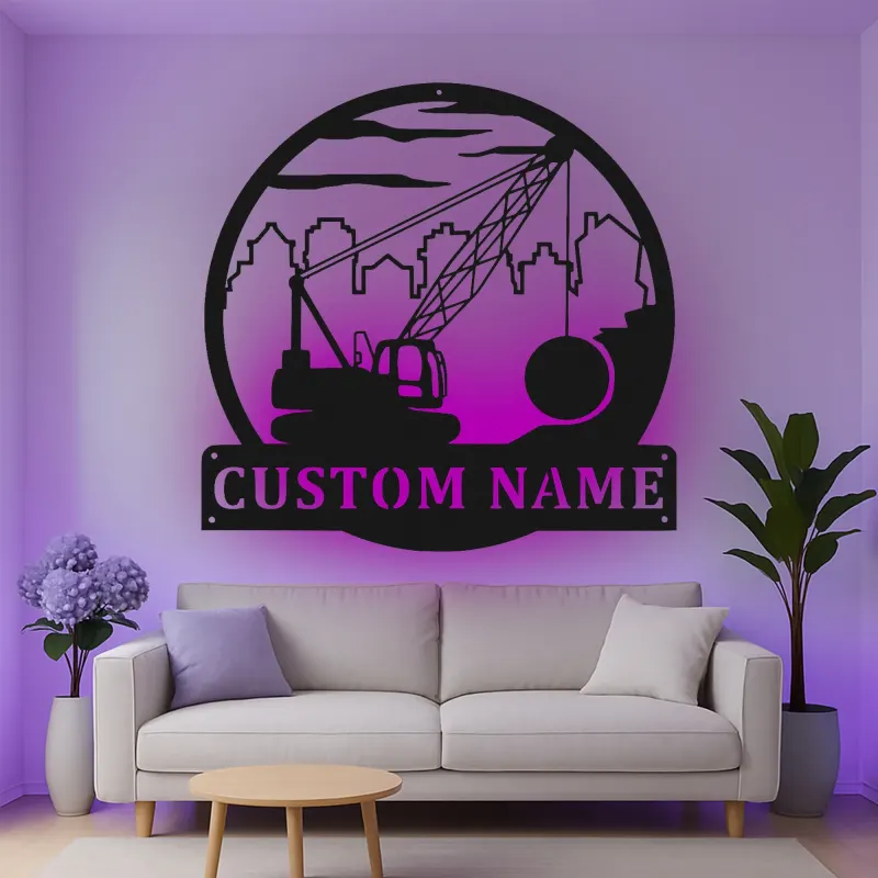 Décoration murale en métal LED de grue de construction, cadeau unique pour les bâtisseurs, décoration de bureau ou d'atelier