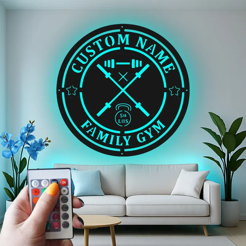 Enseigne de salle de sport personnalisée avec LED | Décoration murale en métal personnalisée pour salle de sport à domicile et studio fitness | Cadeau déco pour salle d’entraînement