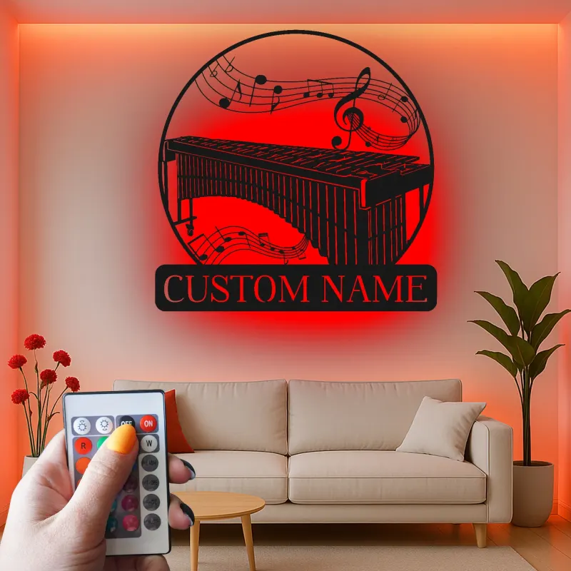 Arte in Metallo Personalizzata per Marimba | Decorazione per Stanza Musicale con Luce LED | Insegna con Nome Personalizzata per Studio