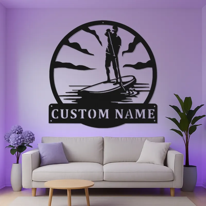 Insegna in metallo LED per Paddle Board | Insegna SUP personalizzata | Decorazione costiera su misura per casa al mare e casa al lago