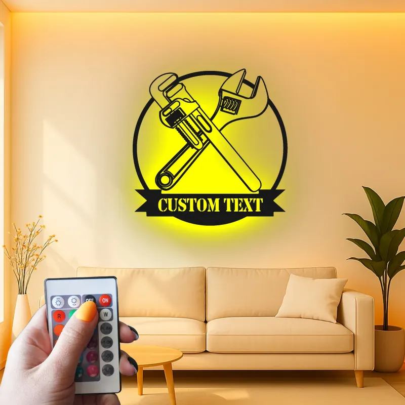Insegna in metallo LED personalizzata chiave e chiave a tubo regalo per meccanici decorazione garage o laboratorio