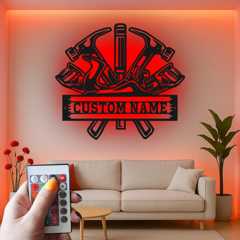Custom Carpenter Tools Led Light Metal Wall Art Personalized Gift for Woodworkers Workshop Decor 3