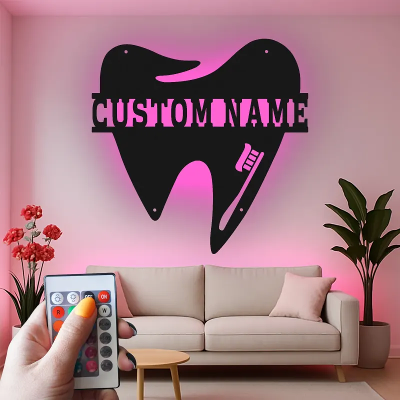 Insegna in metallo LED personalizzata a forma di dente decorazione ufficio dentistico regalo insegna per clinica dentale