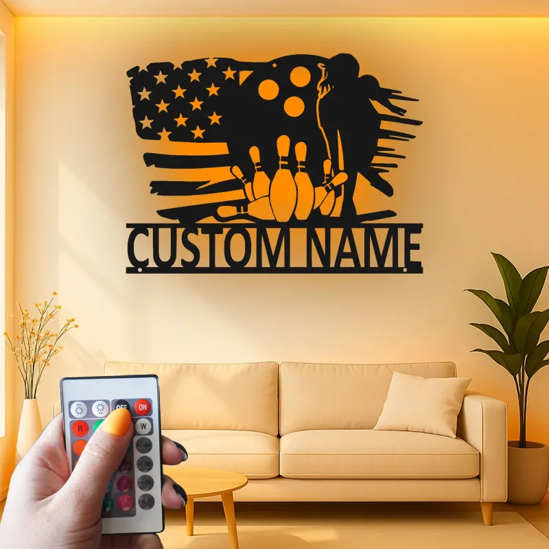 Cartel de metal LED personalizado para boliche, regalo para entusiastas del boliche, decoración de sala de juegos