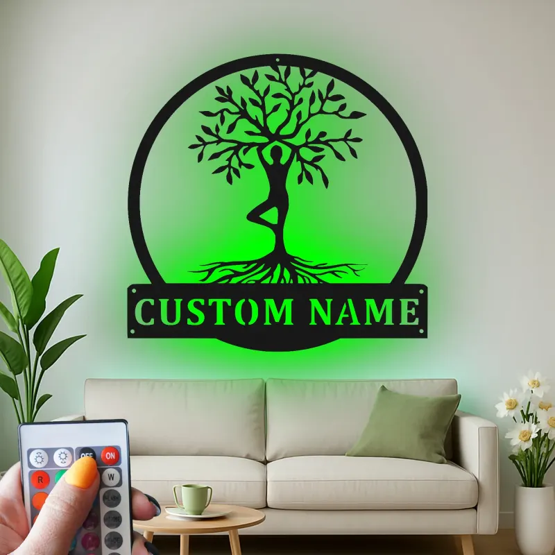 Insegna in metallo LED personalizzata Yoga Posizione Albero regalo per amanti dello yoga