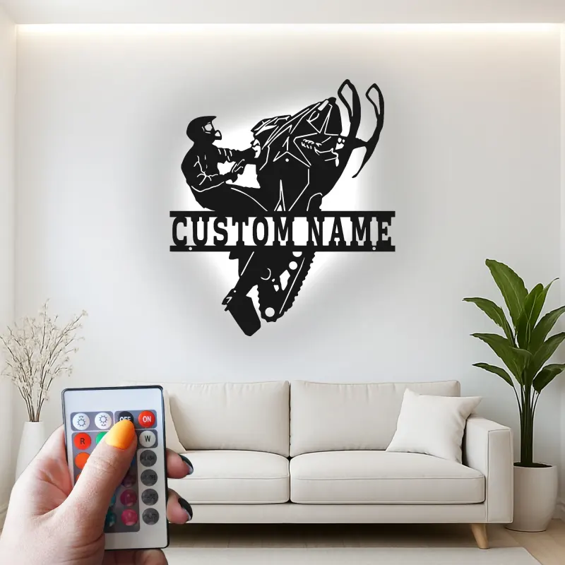 Custom Snowmobile Metal Sign | Personalized LED Wall Art for Man Cave | Extreme Winter Sports Rider Gift