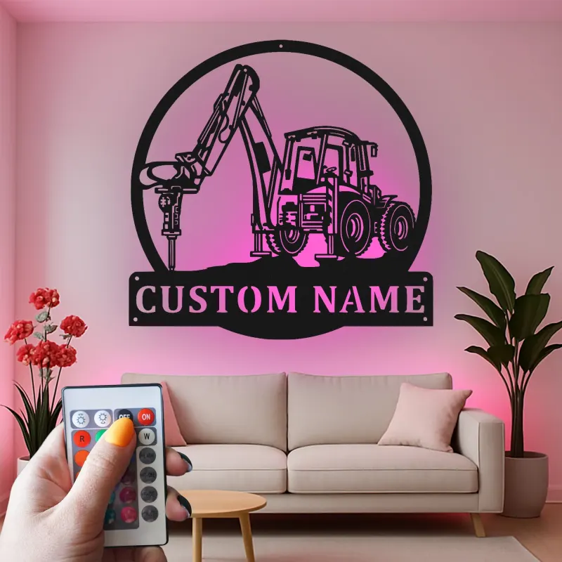 Custom Excavator Led Light Metal Wall Art Personalized Gift for Construction Enthusiast Garage or Office Decor 1