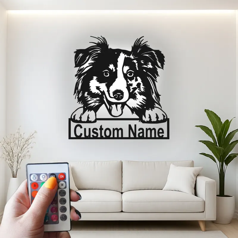 Décoration murale en métal LED personnalisée Border Collie pour les amoureux des chiens 2
