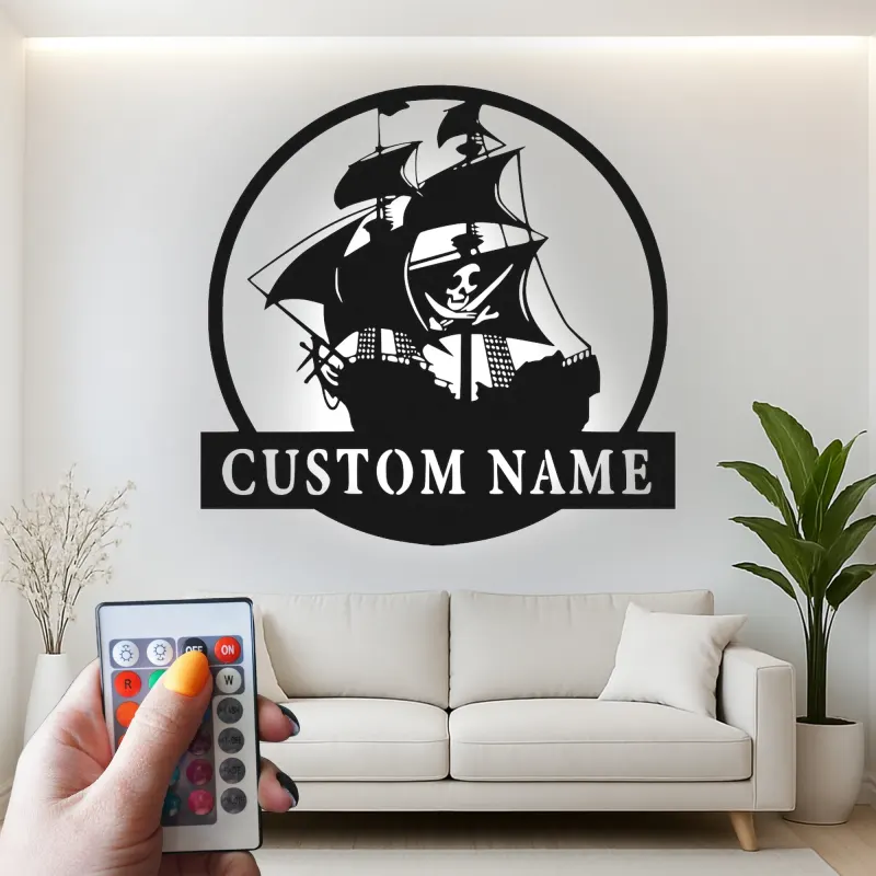 Personalized Pirate Ship LED Sign | Custom Metal Wall Art | Nautical Home Decor for Man Cave | Gift for Sailor