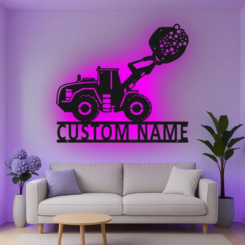 Custom Construction Loader Led Light Metal Wall Art Personalized Gift for Kids Bedroom or Playroom Decor