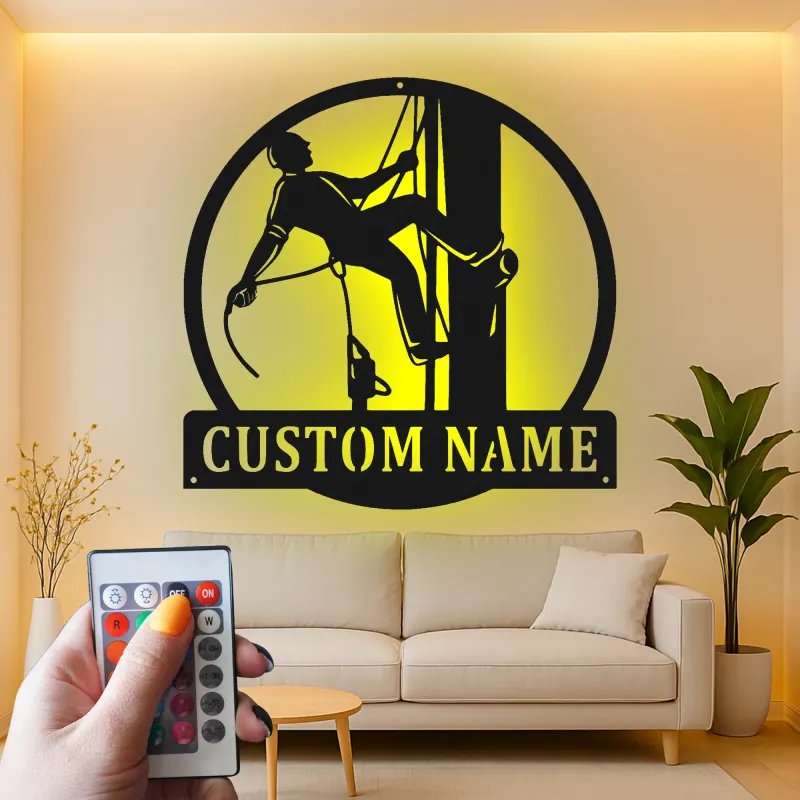 Arte murale in metallo LED Lineman personalizzata | Regalo per elettricista personalizzato | Insegna silhouette per lavoratori dei servizi pubblici per casa, ufficio o garage