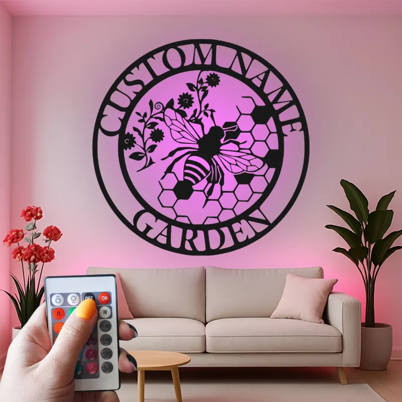 Insegna in metallo LED personalizzata con ape - Regalo per giardinieri, decorazione per patio all'aperto