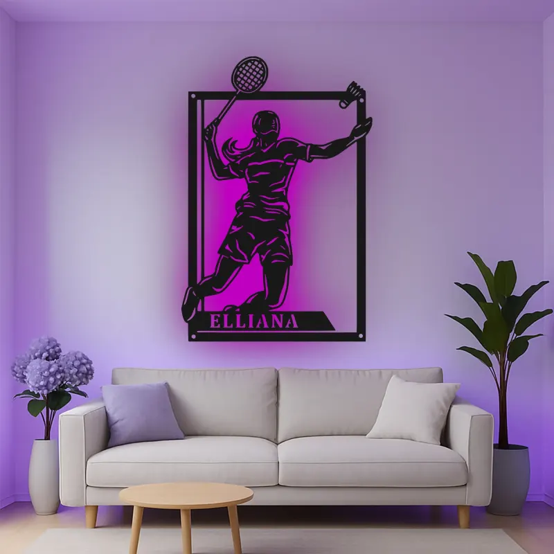 Insegna in metallo personalizzata con luce LED per giocatori di tennis - Regalo per appassionati di tennis e decorazione per sale giochi