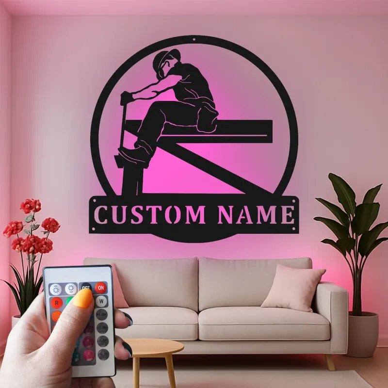 Personalisierte Eisenarbeiter LED Schild | Individuelles Metallschild | Stahlarbeiter Namensschild für Werkstatt & Garage | Geschenk für Ihn