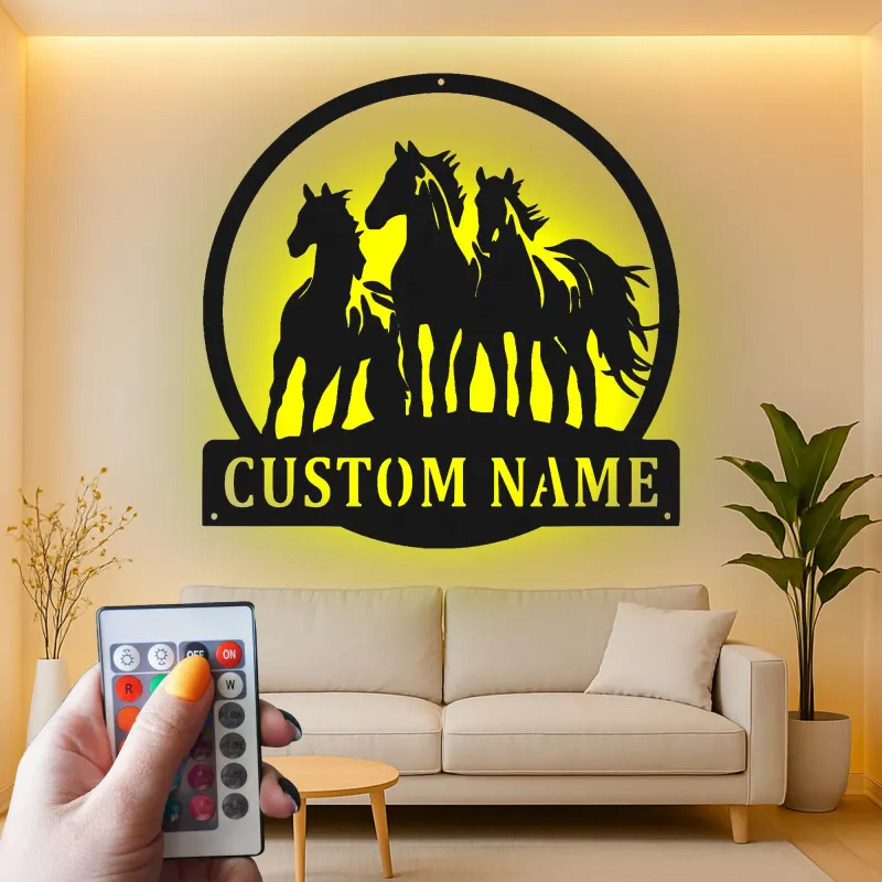 Panneau de Cheval Personnalisé avec Rétroéclairage LED | Art Métallique sur Mesure pour Décor de Ranch & Ferme | Cadeau Équestre pour Amateurs de Chevaux