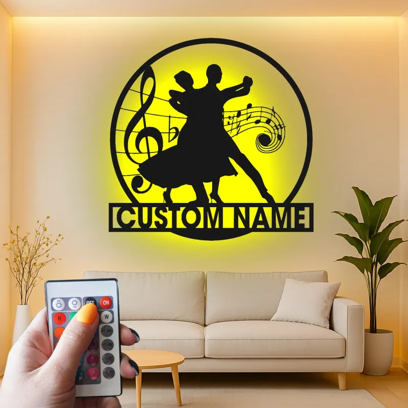 Cartel de metal personalizado de pareja de baile de salón con luz LED regalo para amantes de la danza decoración de estudio o salón