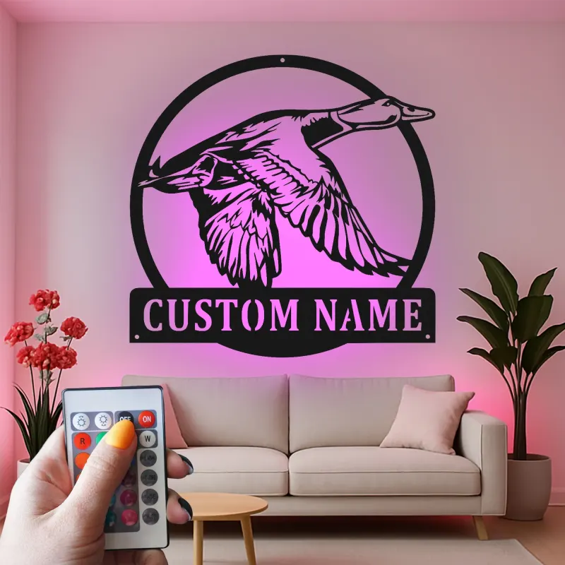 Cartel de metal LED de pato personalizado Regalo para amantes de la naturaleza Decoración de cabaña rústica