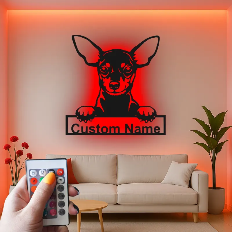 Décoration murale en métal personnalisée Chihuahua avec Rétroéclairage - Cadeau pour Amateurs de Chiens - Décor de Salon