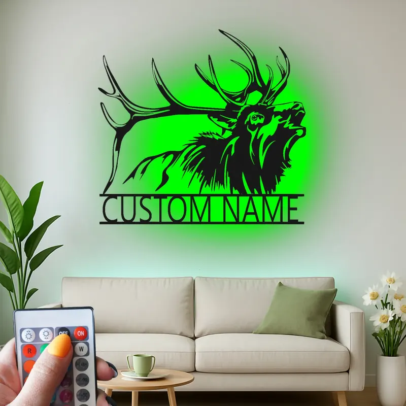 Cartel de metal LED de ciervo personalizado para amantes de la naturaleza, decoración rústica de cabaña