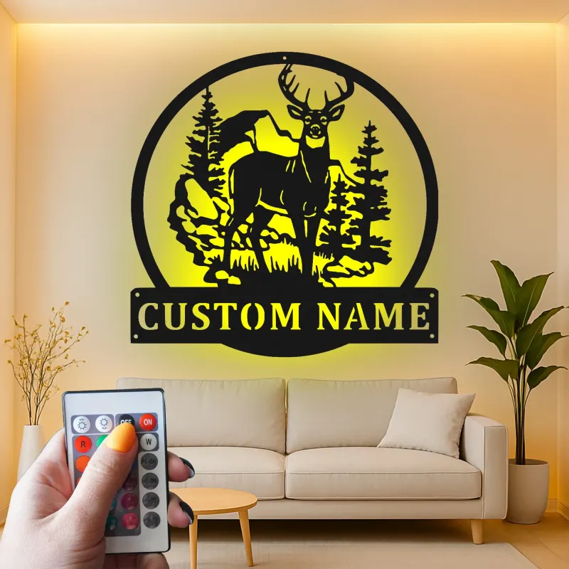 Cartel de metal LED de ciervo personalizado Regalo para cazadores Decoración de cabaña rústica