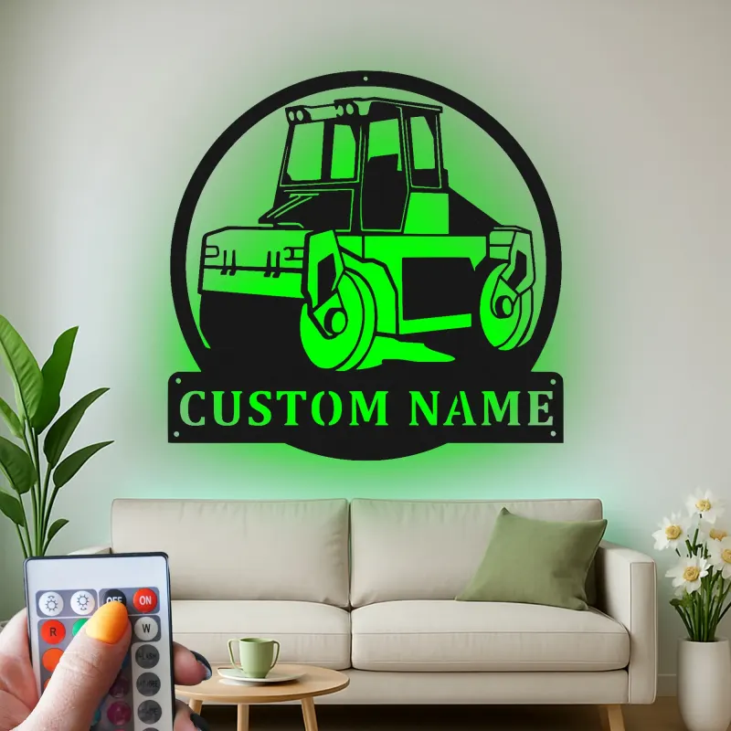 Señal LED de rodillo de carretera | Arte de vehículo de construcción personalizado | Decoración de equipo pesado personalizada para regalo de operador o man cave