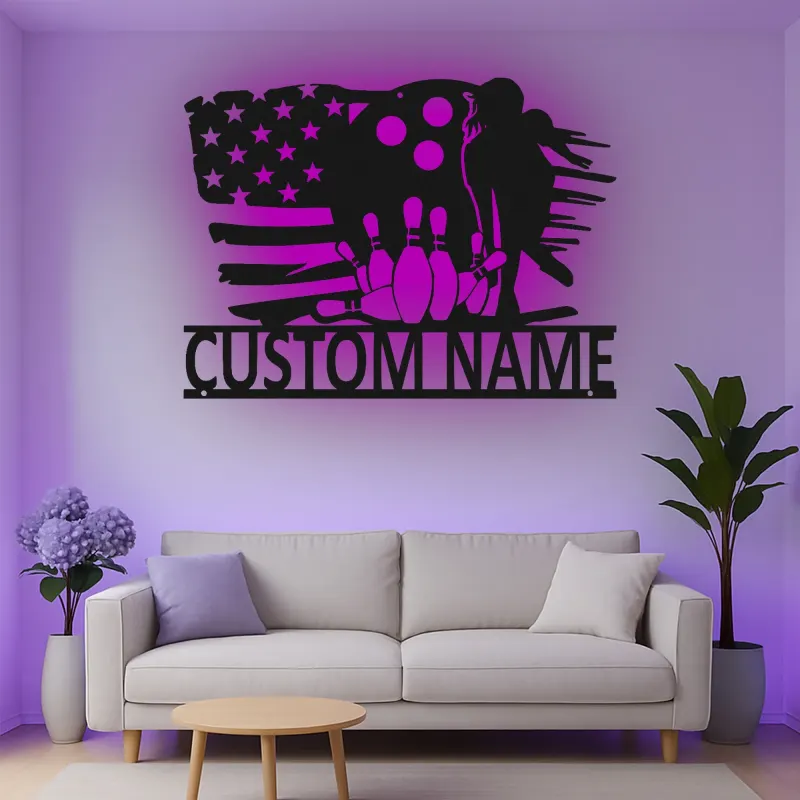 Cartel de metal LED personalizado para boliche, regalo para entusiastas del boliche, decoración de sala de juegos