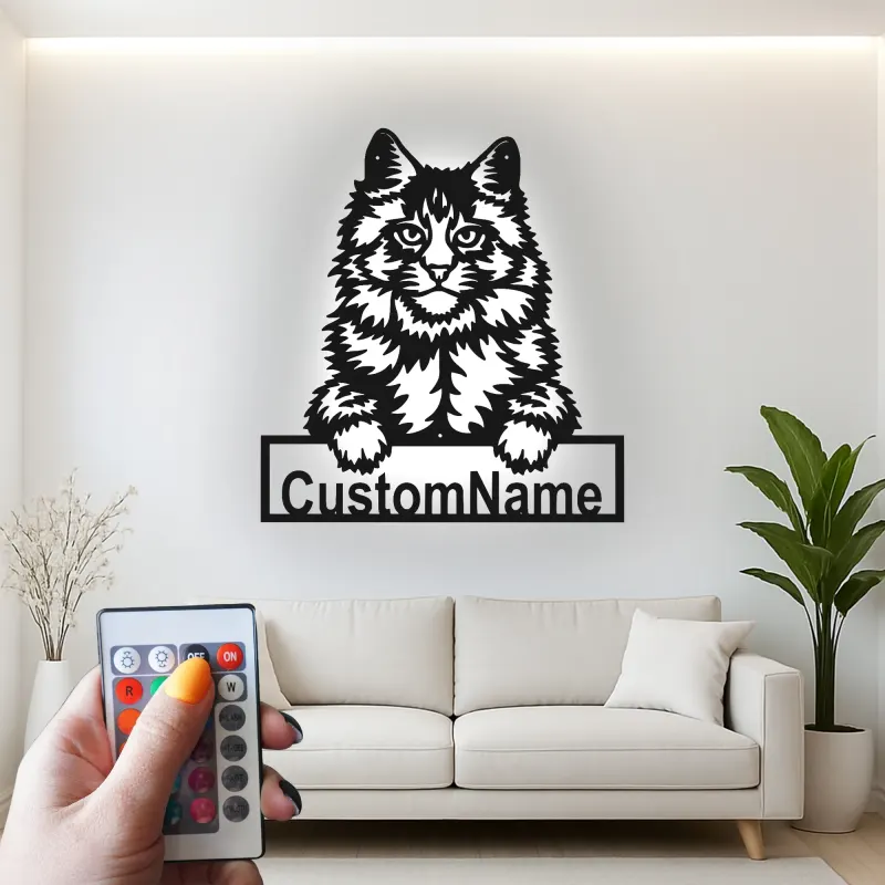 Custom Maine Coon Cat Led Light Metal Wall Art Personalized Pet Lover Gift Bedroom or Living Room Decor