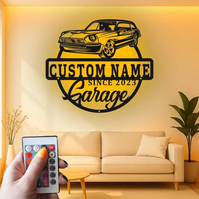 Cartel de metal LED de coche clásico personalizado regalo de garaje para entusiastas del automóvil decoración de man cave 9