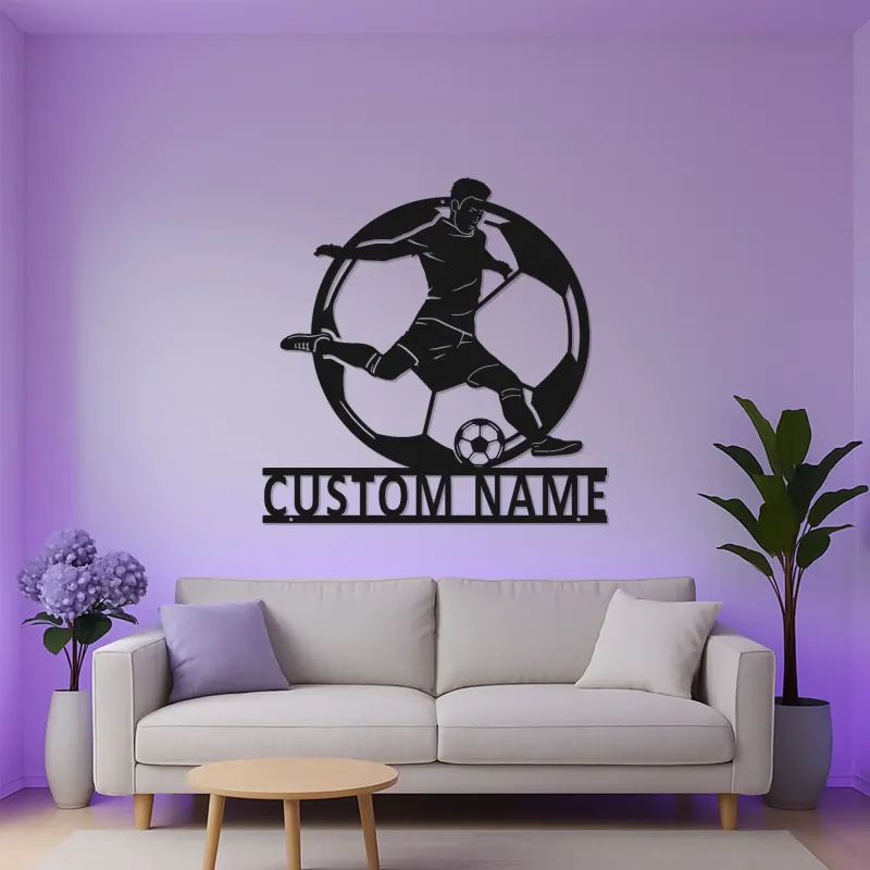 Panneau LED Personnalisé Joueur de Football | Décoration Murale en Métal Personnalisée | Cadeau Athlète pour Chambre d'Adolescent | Décor de Bar Sportif et Salle de Jeux