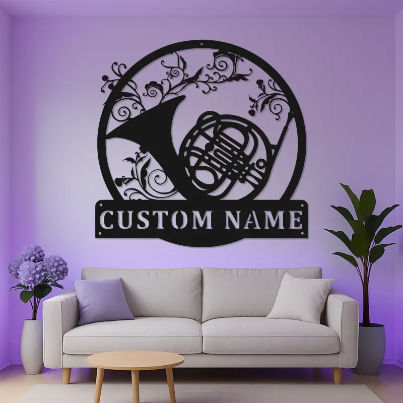 French Horn Metal Wall Art | Personalized LED Sign for Music Room | Custom Musician Name Plaque | Studio Decor Gift