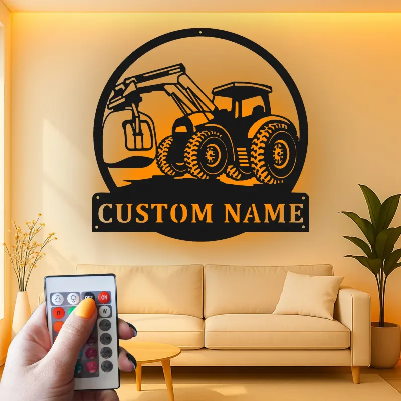 Custom Tractor Name Sign | LED Metal Wall Art | Personalized Farmer Gift | Garage & Man Cave Decor