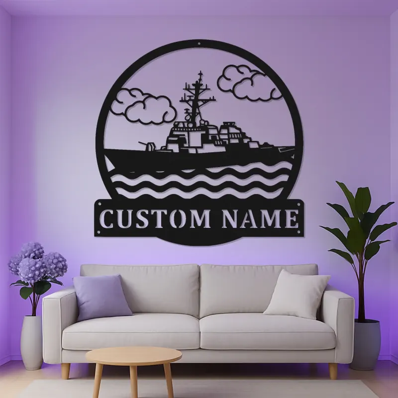 Arte in Metallo LED Personalizzata della Nave Cacciatorpediniere della Marina | Regalo Personalizzato per Marinai | Decorazioni per Veterani