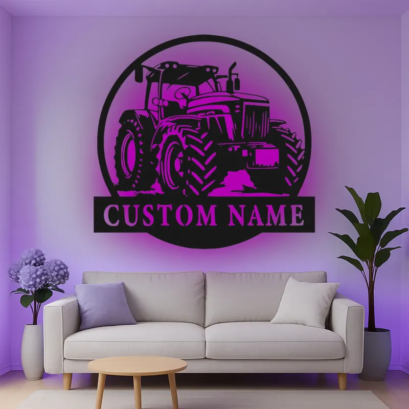 Insegna in metallo LED personalizzata a forma di trattore - Regalo per agricoltori, decorazione rustica per fattoria 1