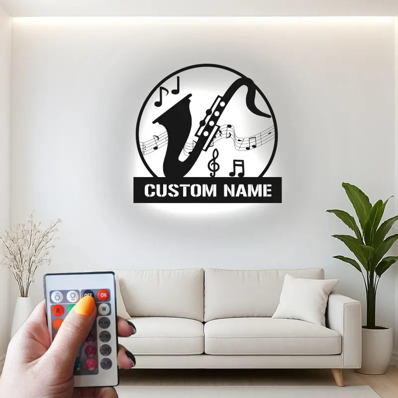 Panneau LED Saxophone Personnalisé | Décoration Murale en Métal Personnalisée | Cadeau pour Musicien de Jazz, Décor de Salle de Musique, Boîte Lumineuse de Studio