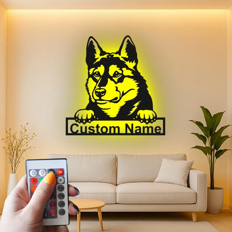 Cartel de metal LED personalizado de Pastor Alemán, regalo para amantes de los perros, decoración para la sala de estar