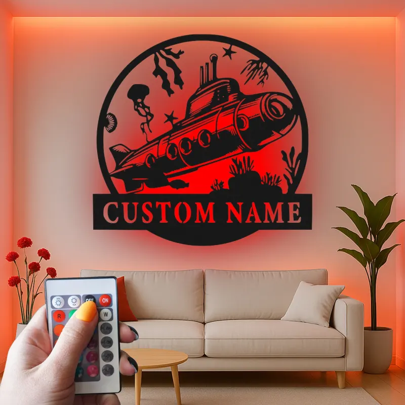 Personalisierter U-Boot LED Metall-Schild | Nautische Wandkunst | Vintage Ozean-Dekor für Marine-Veteranen oder Meeresliebhaber