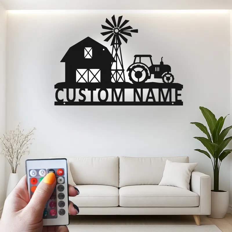 Cartel de Metal de Tractor Personalizado | Arte de Pared LED de Granja | Decoración Rústica de Establo para Hogares de Campo | Regalo para Granjeros
