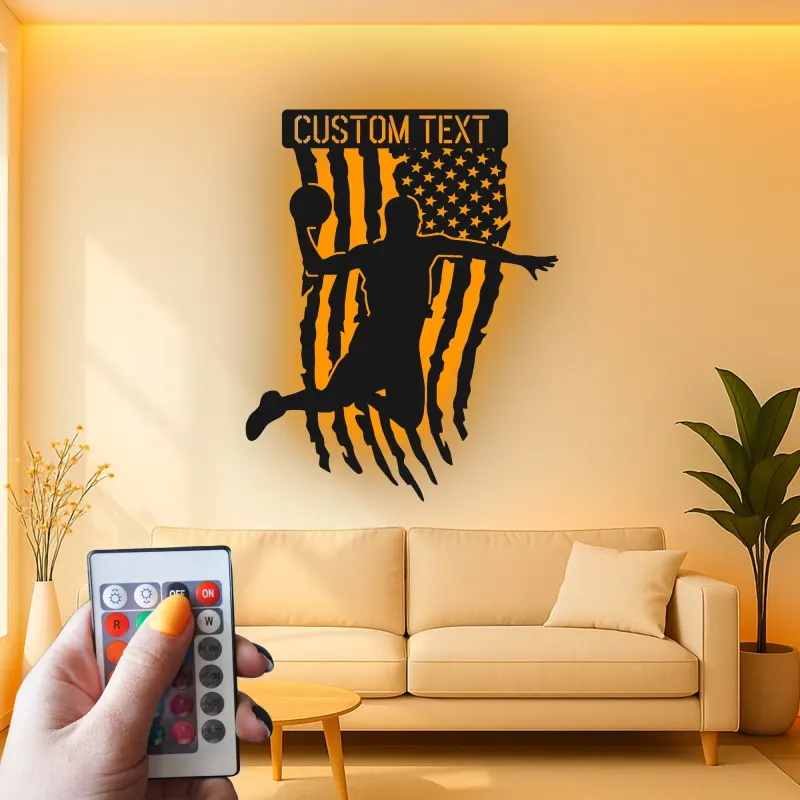 Insegna LED in metallo personalizzata per basket | Arte murale sportiva patriottica | Regalo personalizzato per atleta | Decorazione camera ragazzi