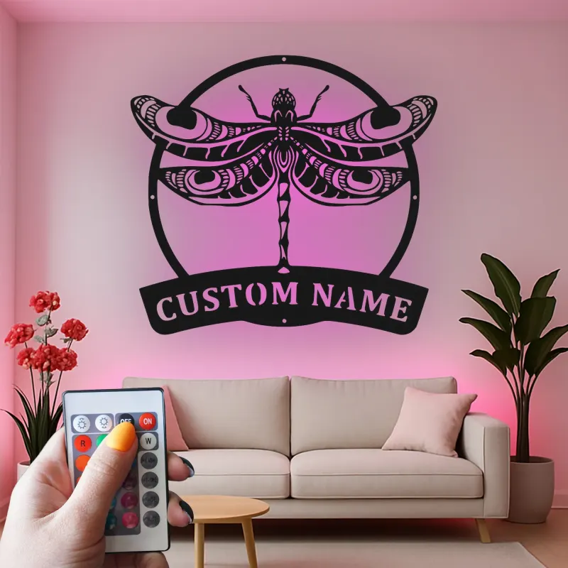 Insegna in metallo LED a forma di libellula personalizzata, regalo per amanti della natura, decorazione per camera da letto o giardino 3