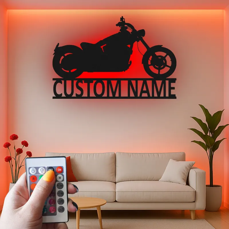 Custom Motorcycle Led Light Metal Wall Art Personalized Gift for Bikers Garage or Man Cave Decor 6